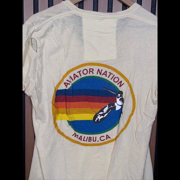Aviator Nation T Shirt Medium Womens Ivory Malibu Short Sleeve Distressed - Picture 8 of 10
